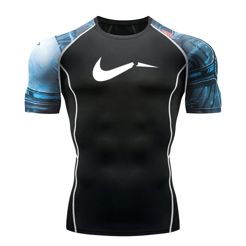 

New men's tight T-shirt running sports training compression quick-drying T-shirt gym fitness clothes men's tights