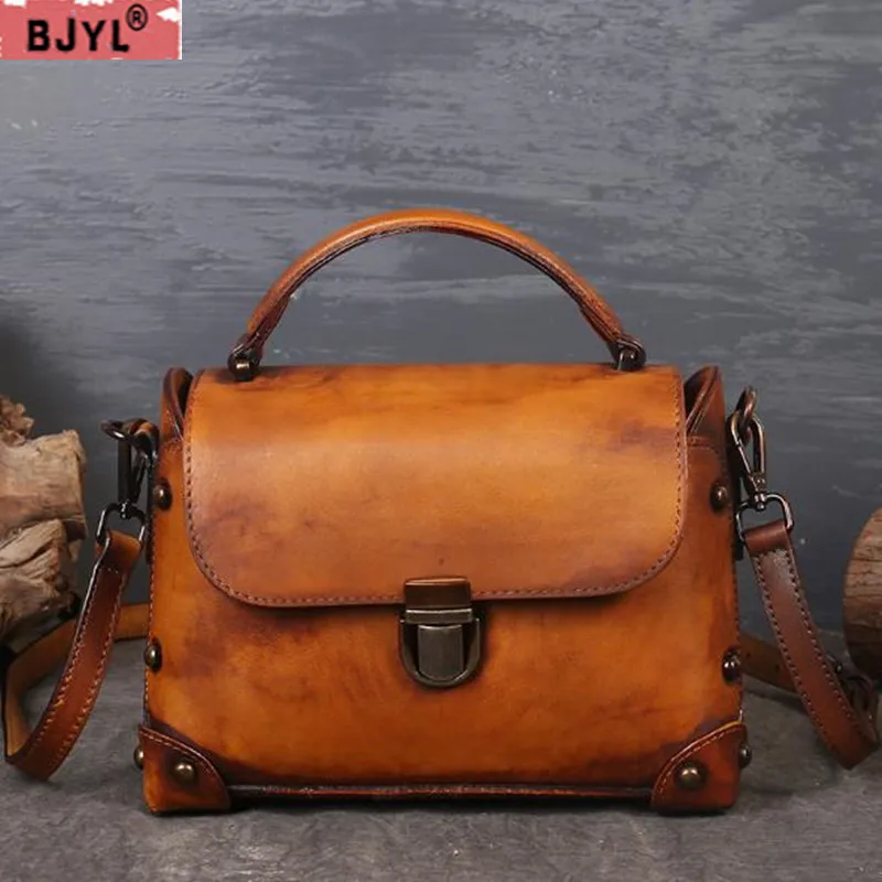 

BJYL Original new first layer leather Women handbags color leather multi-function women's small square shoulder messenger Bags