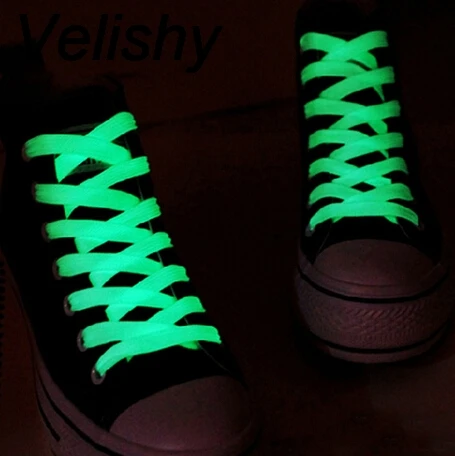 Velishy 1 Pairs=2 PCS 1M Men Women Luminous Shoelace Glow In The Dark Fluorescent Shoelace Flat Shoe Laces