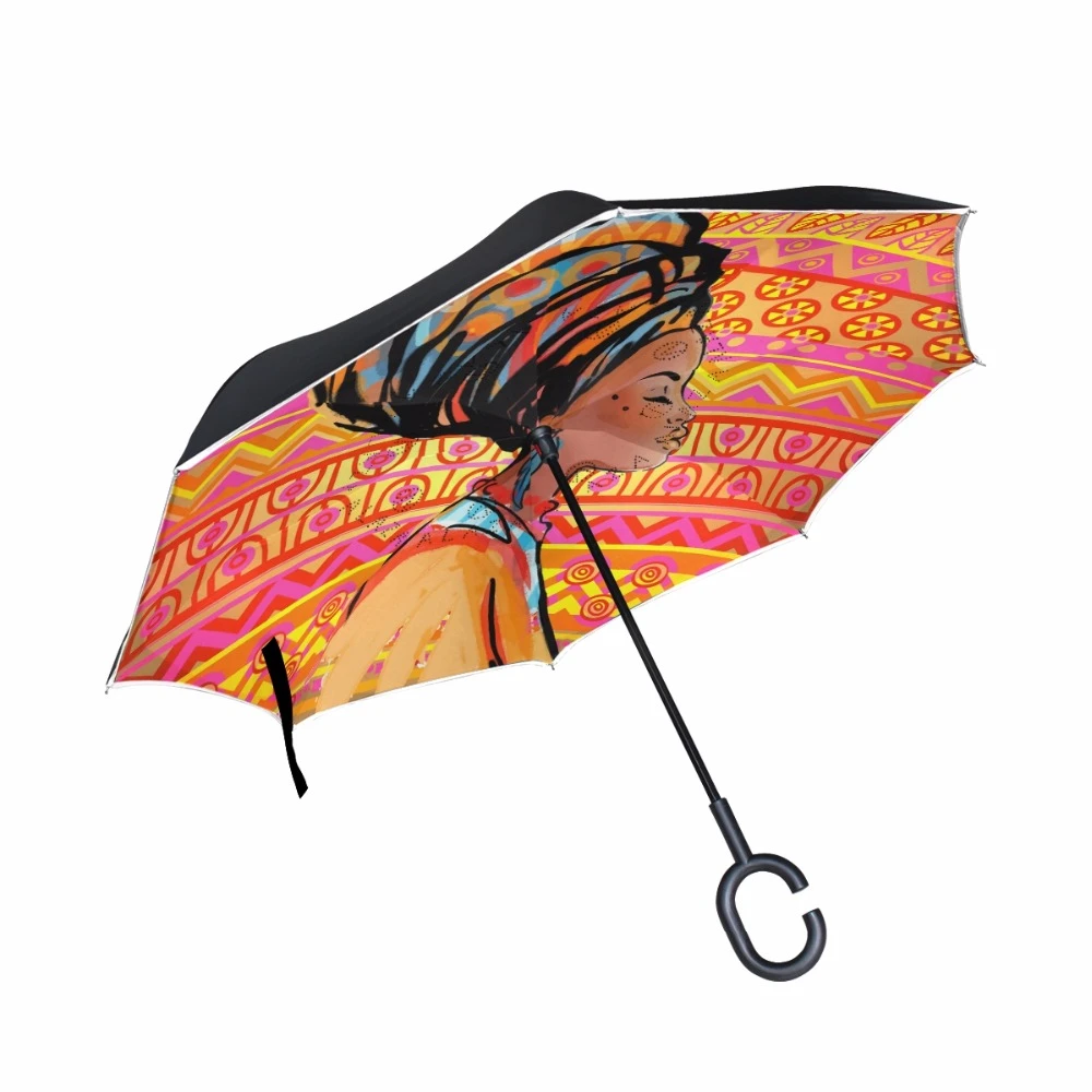 Paraguas africano con mango en C para mujer, sombrilla con ventilación Desigual, protección contra la lluvia, doble capa, nuevos estilos|double layer reverse umbrella|reverse umbrellaumbrella styles - AliExpress