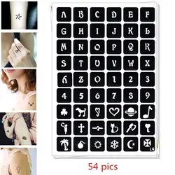 54 фото трафареты для татуировок хной DIY Рисунок Аэрограф Менди тела маленькие буквы A-Z цифры 0-9 тату трафарет Jagua Шаблоны