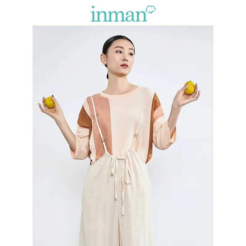 

INMAN 2019 Autumn New Arrival Clear Linen Romie Cotton O-neck Personality Split Fashion All Matched Slim Women Pullover