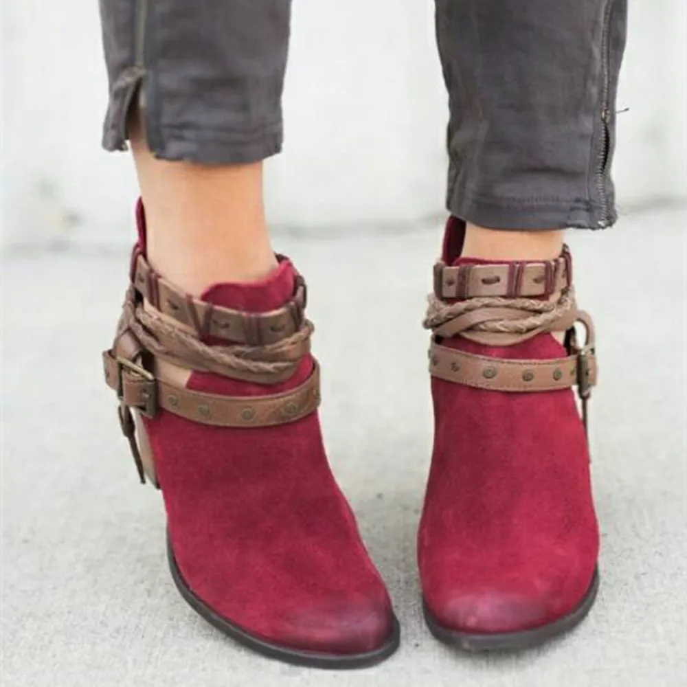 

Fashion Women Autumn Ankle Boots For FemaleParty Wedding Sexy Rivet Buckle Heel warm fur plush Insole shoes