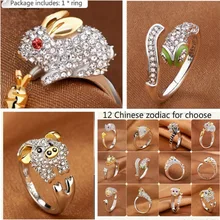 Baru Mengkilap Mewah Hewan Cincin Kelinci/Babi/Dragon/Kuda/Monyet/Ular/Domba/Tiger /Anjing/Tikus Crystal Cincin untuk Wanita Gadis Hadiah Bijoux(China)