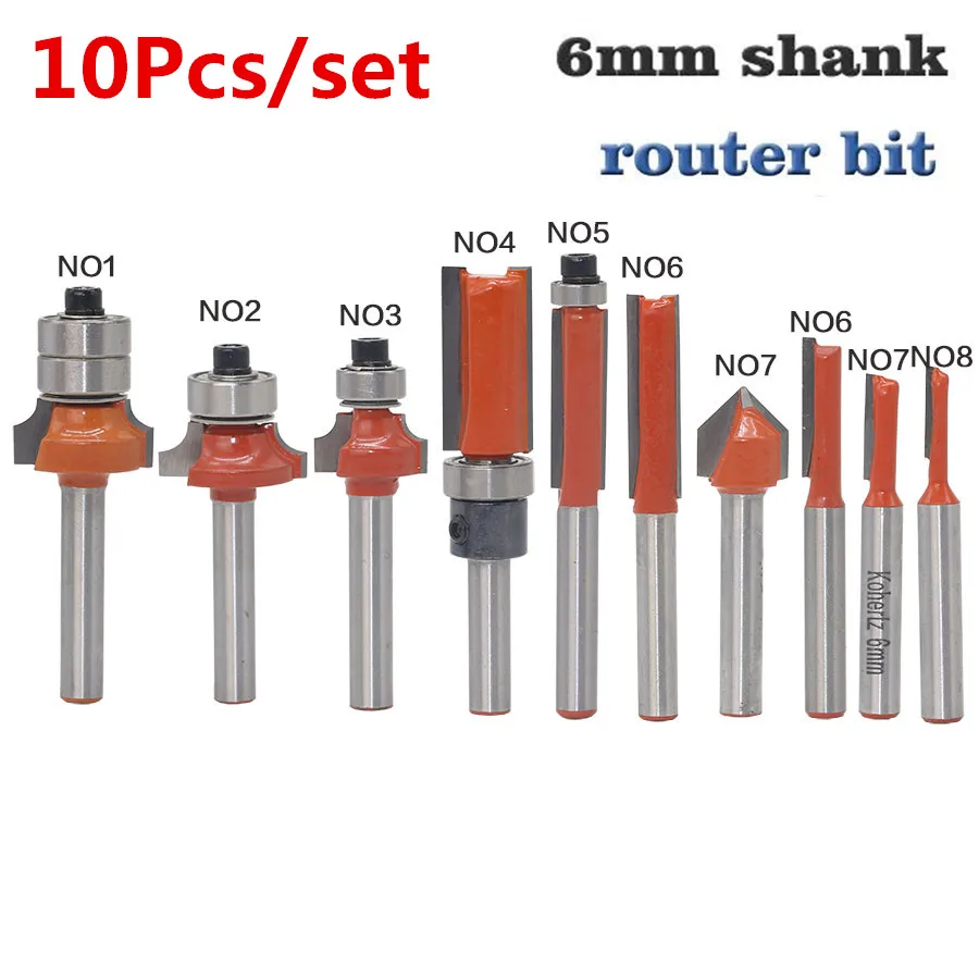 10 шт./компл. 6 мм хвостовик фрезы быстроходный деревообрабатывающий фрезерный станок бит прямые человеческие волосы для наращивания, набор Концевая фреза триммер для очистки Концевая Пазовая Уголок Круглый бухта коробка биты - Длина режущей кромки: as show
