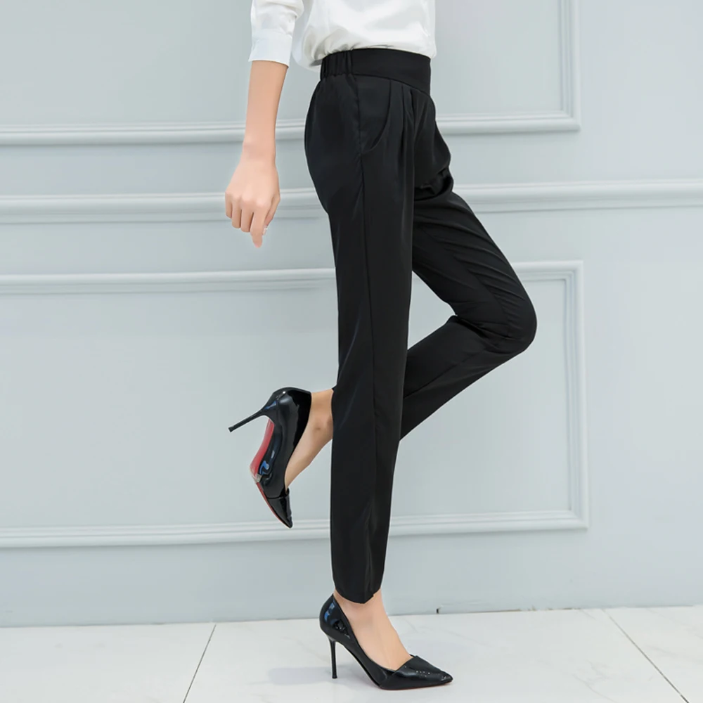 

Women's stretch satin harem pants elastic waist loose casual pants plus size comfortable long trousers ladies office OL pants