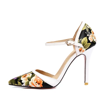 

Chainingyee party sexy pointed toe summer sandals flower belt buckle color matching black apricot blue high heel women's shoes
