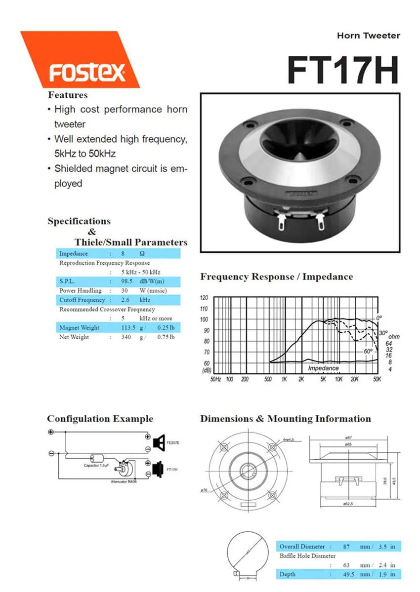 fostex ft17h horn super tweeter