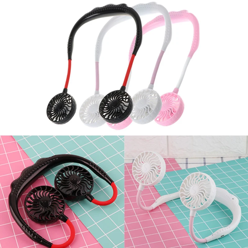 

2019 Summer Hands-free Lazy Neck Band Hanging USB Rechargeable Sports Dual Fan Mini Air Cooler Portable 3 Speeds Large battery