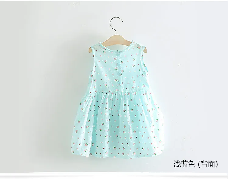 2018 Summer New Fashion Sleeveless Fruit Print Yellow Pink Blue Princess Bow Kids Girls Female Children Dresses (4)