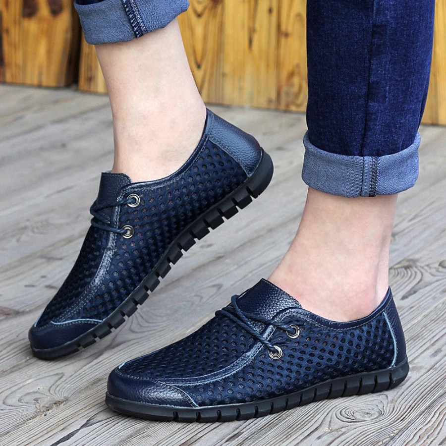 

Men Summer Casual Shoes Lace-up Loafers Size 38-44 Breathable Mesh Shoes Man Leather Sandals