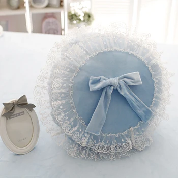 

New Princess coral velvet bowknot round cushion Cushion with filling girl lace pillow sofa bed room Dec wholesale FG170