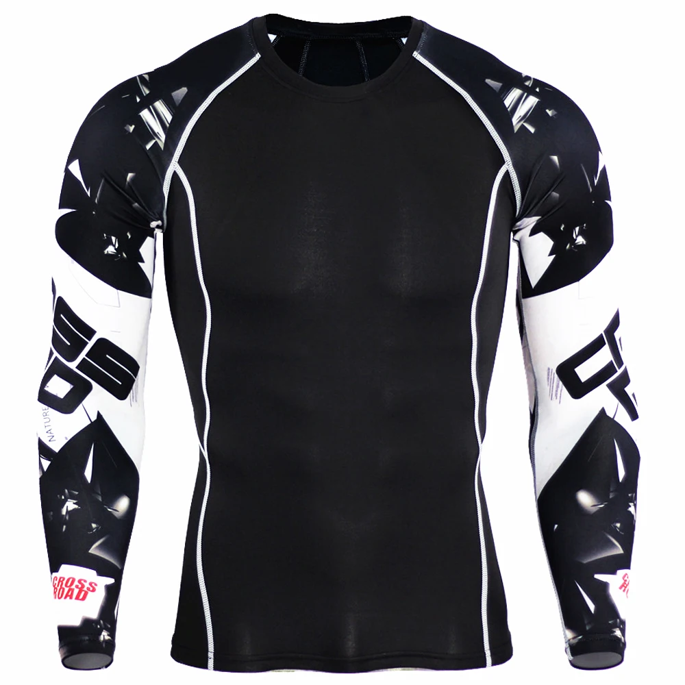 

New Fashion Men Compression T Shirts 3D Print Splice Long Sleeve Shirt Fitness Brand Clothing Men Lycra Crossfit Tights Tees