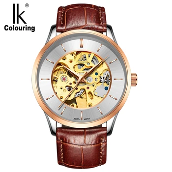 

IK Colouring K004 Men Automatic Mechanical Wristwatch Leather Strap Hollow Business Wristwatch Waterproof Relogio Mas