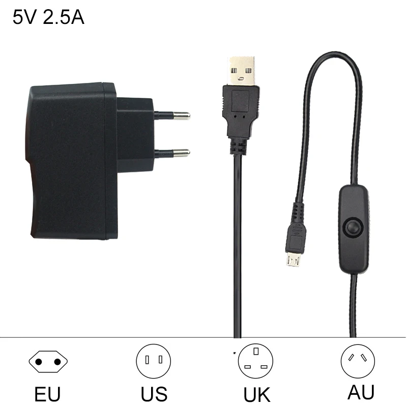 Raspberry Pi 3 Modelo B, modelo B + (Plus) + funda + teclado inalámbrico de 2,4 GHZ + cargador de energía de 2.5A + Cable de carga de interruptor USB + disipadores de calor