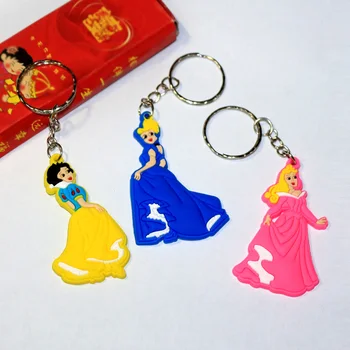 

FREE SHIPPING by FEDEX 300pcs/lot 2016 Newest Cheap Silicone Snow White Belle Princess Keychains PVC Keyrings for Gifts