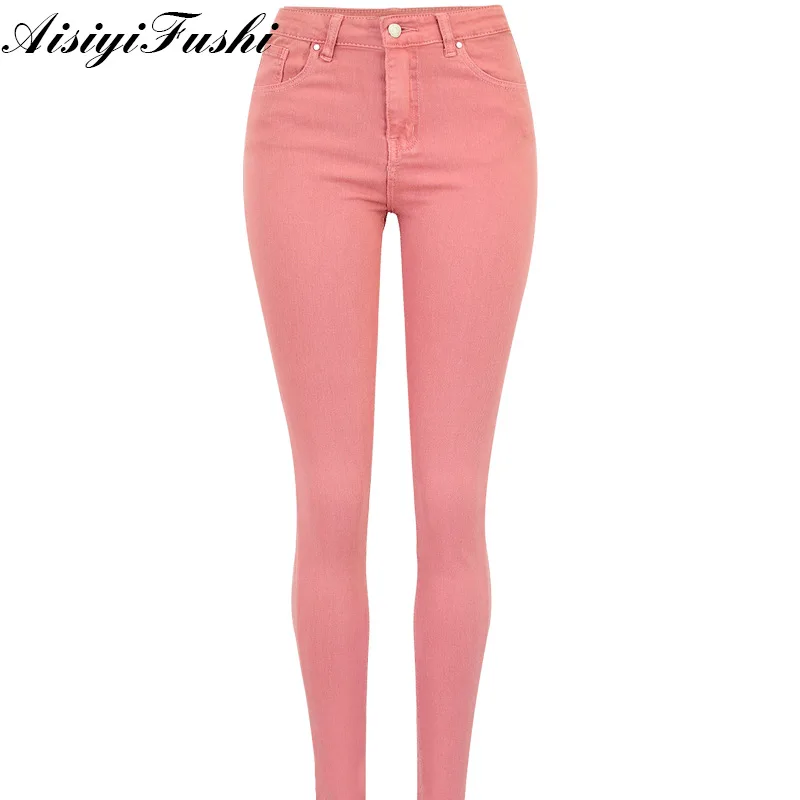 Элегантные узкие розовые брюки для женщин, джинсы с высокой талией для женщин, повседневные узкие брюки для женщин, женские брюки, Pantalon Femme размера плюс