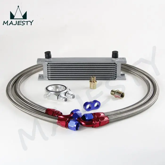 

10 ROW AN-10AN UNIVERSAL ENGINE TRANSMISSION OIL COOLER 10 ROWS BRITISH TYPE SILVER+ FILTER KIT SILVER
