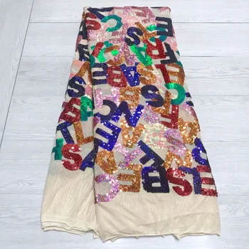 

In 2018 (5 yards/PC) high quality multicolor Africa hand-cut organza lace fabric with sequins for large party dress