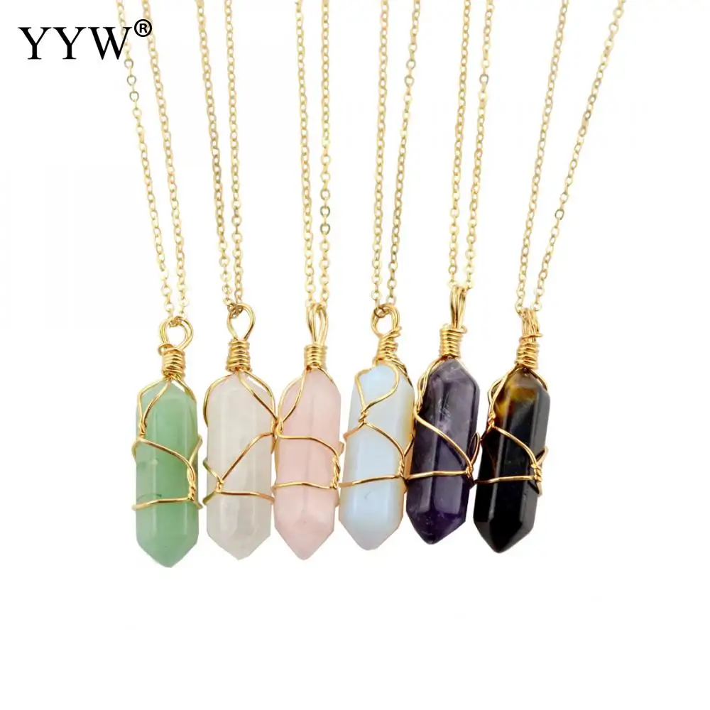 

Fluorite Necklace Pendant Natural Gem Stone Quartz Bullet Hexagonal Point Pendulum Column Reiki Healing Chakra Jewelry