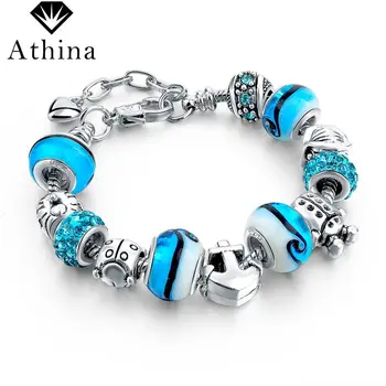 

New Arrival Ocean Style Blue Crystal/Glass Beads Charm Bracelets & Bangles European Beads Bracelets For Women Pulseira Sbr160081
