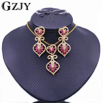 

GZJY Fashion Jewelry Yellow Gold Color Zircon Pendant Necklace Earrings Set For Women Wedding Engagement Party Jewelry Gift