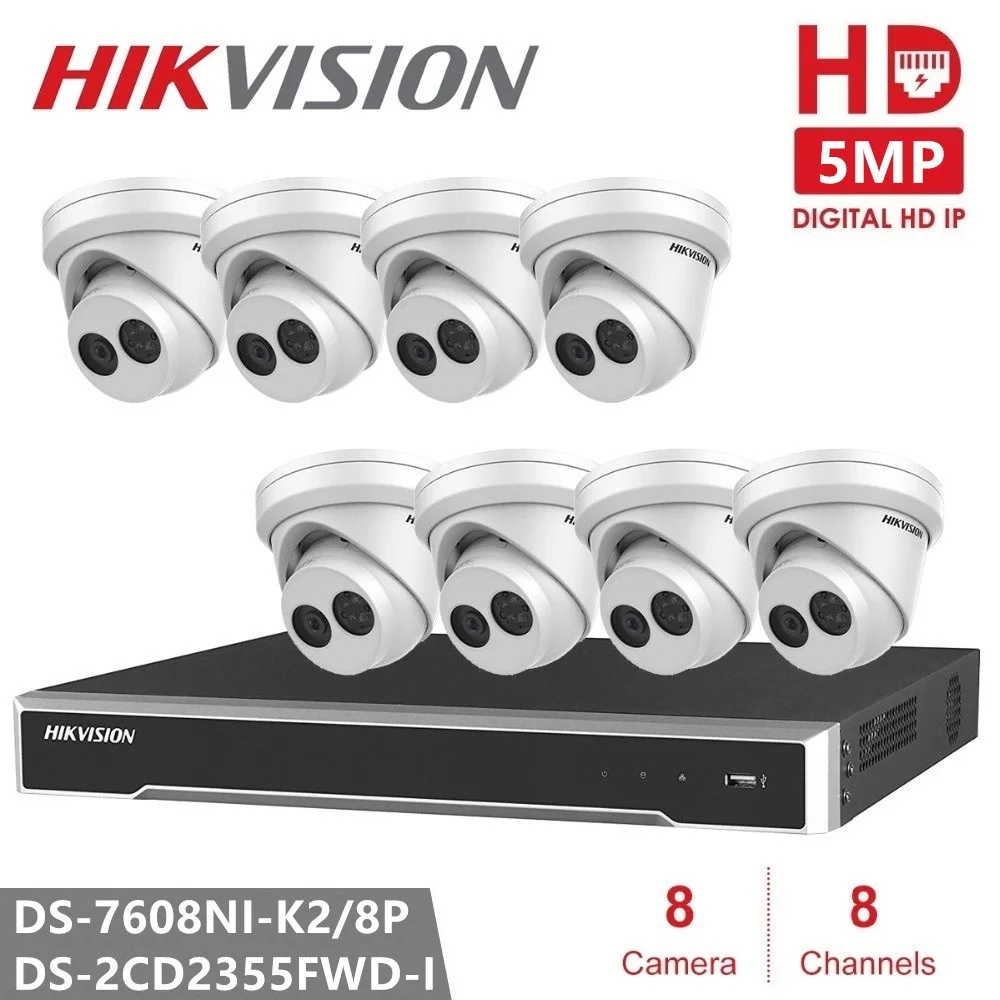 Hikvision 5MP набор IP камер 8 шт. DS-2CD2355FWD-I сетевая башенная Камера видео для наблюдения