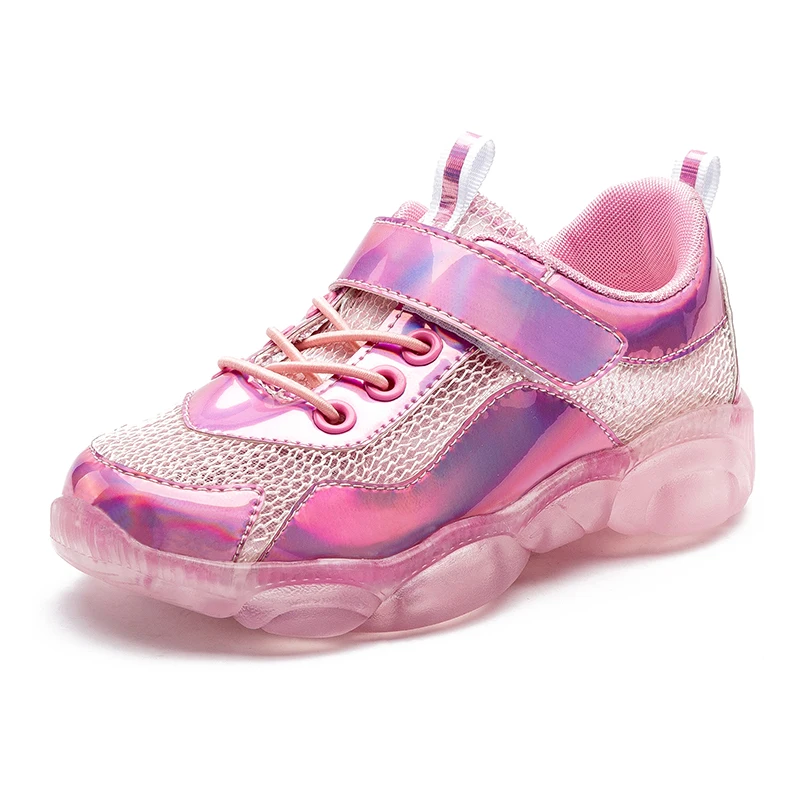 

2019 New Style Girls Shoes Shiny Kids Sneakers Children's Sport Shoes Mesh Breathable Walking Shoes Silver Gold Color Size 26-37