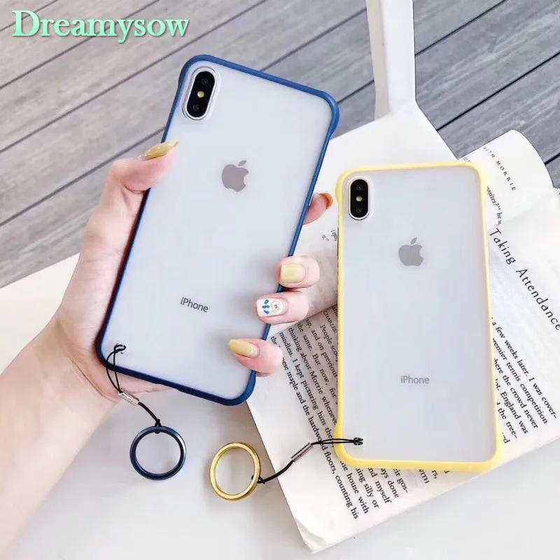 

Phone Case For iPhone X XR XS Max 6 6s 7 8 Plus Matte Case Frameless With Finger Ring on the iPhone X Scrub Hard PC Back Cover