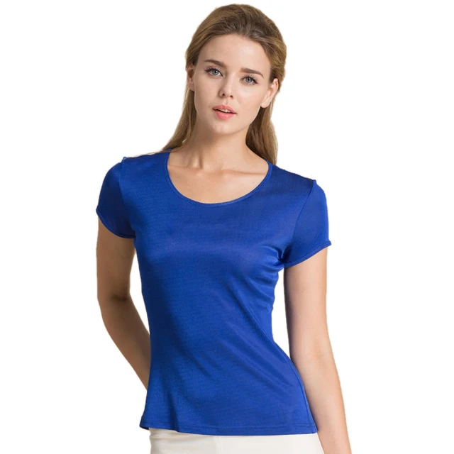 100% Pure Silk Women's T Shirts Femme Tops Tees Shirt Women Casual ...