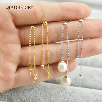 

QIAOBEIGE 925 sterling silver stud earrings fashion jewelry pearl accessory fine Earrings For Women Multi Color, tassel chain