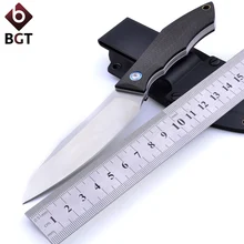 BGT тактический нож с фиксированным лезвием с D2 лезвием, ручка из углеродного волокна, камень, промытая поверхность, для кемпинга, охоты, Прямые ножи для выживания
