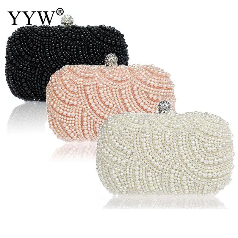 

Geometric Pearl Handmade Box Clutch Bag with Rhinestone Women Luxury Handbags Box Shoulder Purses Feminina