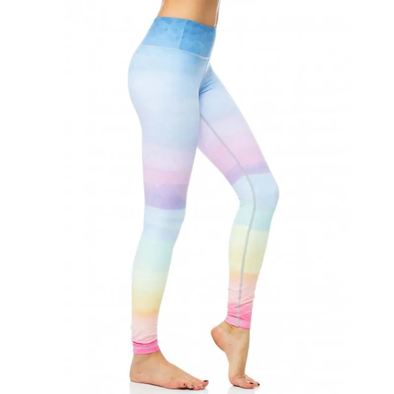 Women Gradient Rainbow Color Printed Push Up Leggings Fashion Joggers