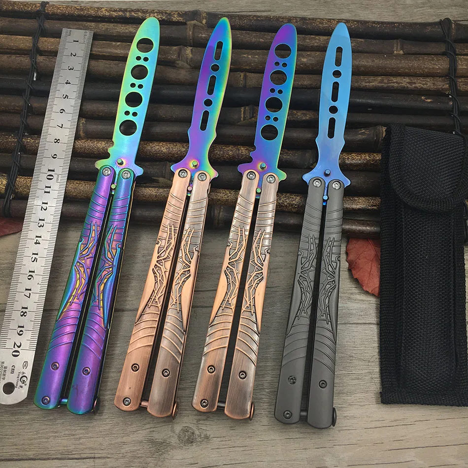 Butterfly In Knife Butterfly Trainer Balisong Butterfly Knife Training Tool Folding Knife Not Sharp Fade Rainbow Color Butterfly Knife Pretty Knives Knife