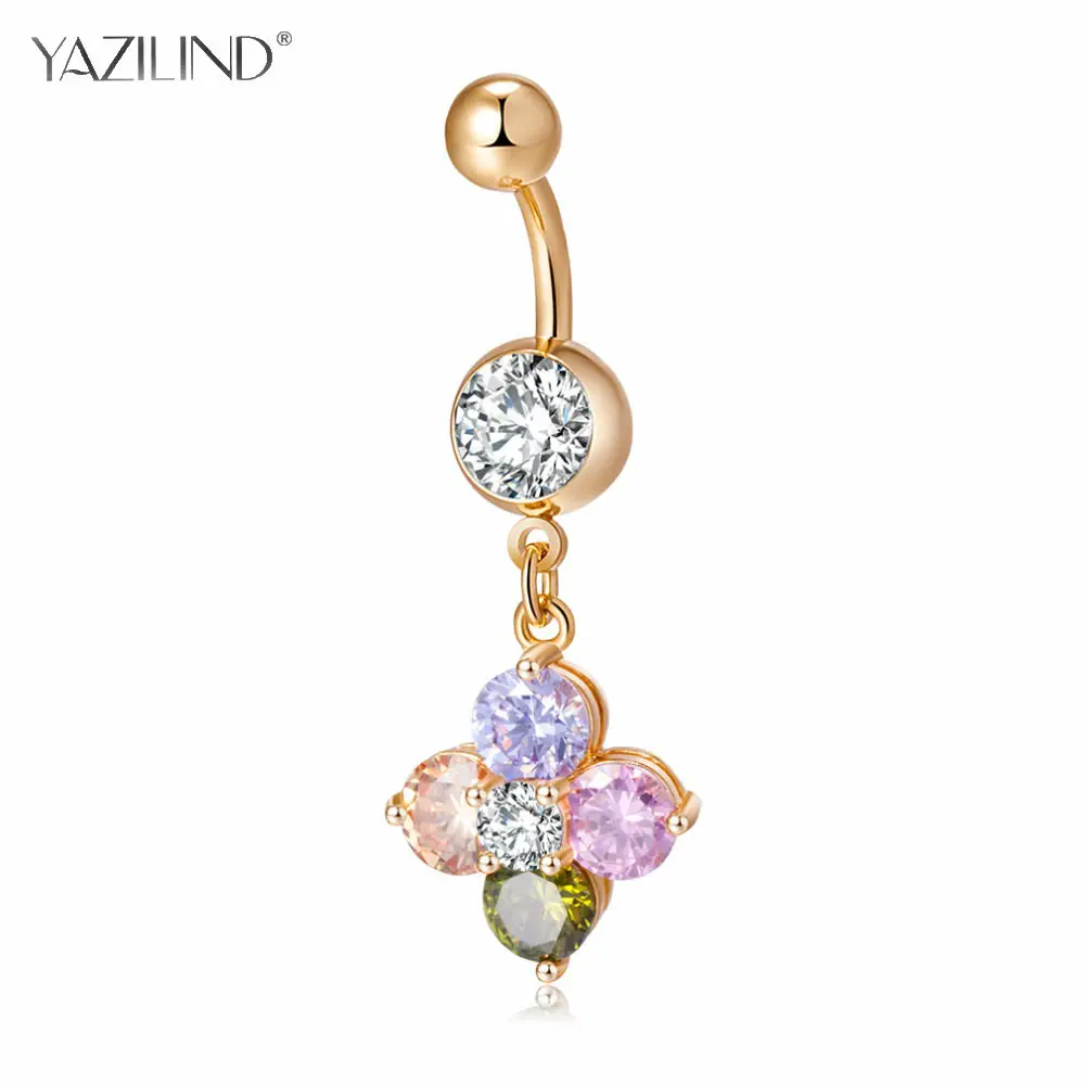 Colorful crystal flowers Jeweled Style Belly Button Ring Body Piercing Jewelry Navel Piercing