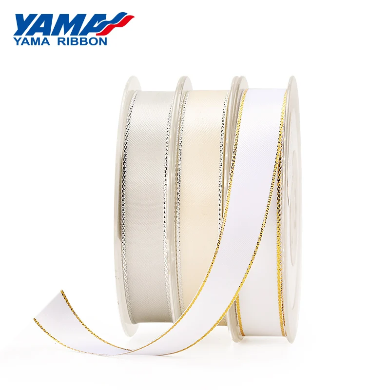 

YAMA Silver Edge Satin Ribbon 0.25-1.5 inch 6 9 16 22 25 38 mm 100yards/lot for Diy Dress Accessory Wedding Decoration Gifts