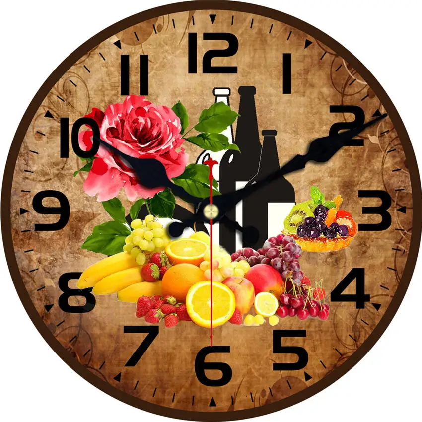 WONZOM Кухня Вино современный стиль деревянные картонные часы, цветы круглые Настенные часы для домашнего декора гостиной не тикающий звук