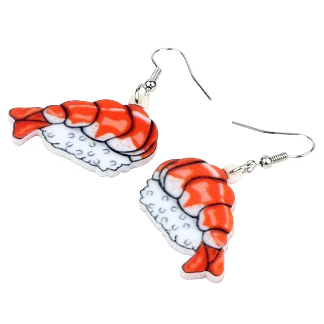 Bonsny Acrylic Japanese Shrimp Sushi Rice Food Earrings