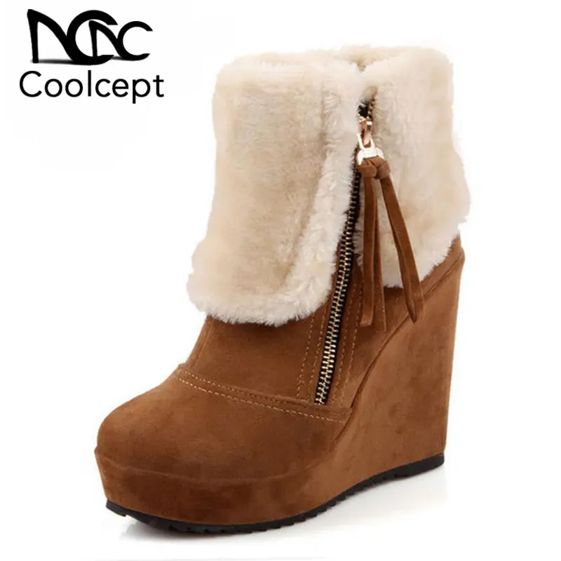

CooLcept Free shipping ankle half short wedge boots women snow fashion winter warm boot footwear shoes P10518 EUR size 33-40