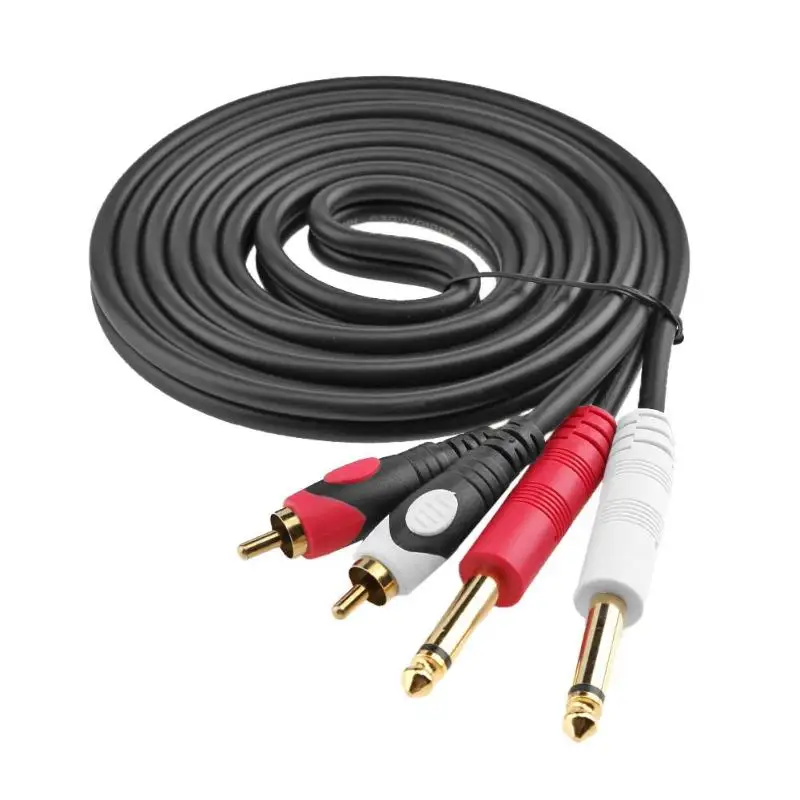 Аудиокабель с 2 RCA на два разъема 6 35 мм позолоченный 24K кабель Aux м 3 5 8 для гитарного