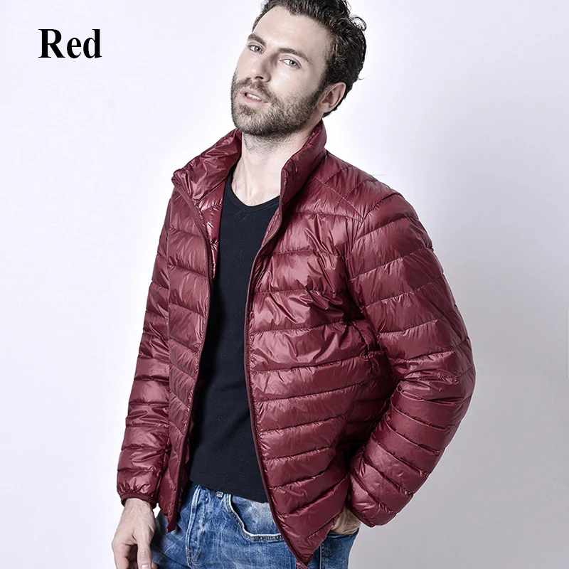 Зимняя мужская Ультралегкая куртка, белая куртка на утином пуху, мужская куртка на утином пуху, верхняя одежда, зимняя мужская повседневная пуховая куртка, пальто - Цвет: 002 red