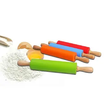 

Rolling Pin Silicone Solid Wood Rolling Pin Non-Stick Flour Household Kitchen Pastry Tools silicone Rolling Pin