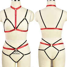 Для женщин бондаж комплект нижнего белья Комплект поводков Черный Сексуальный Бандаж Бюстгальтер, туфли для танцев на шесте стринги сексуальные Cosplays; готическая обувь в стиле «панк»; портупея пояс