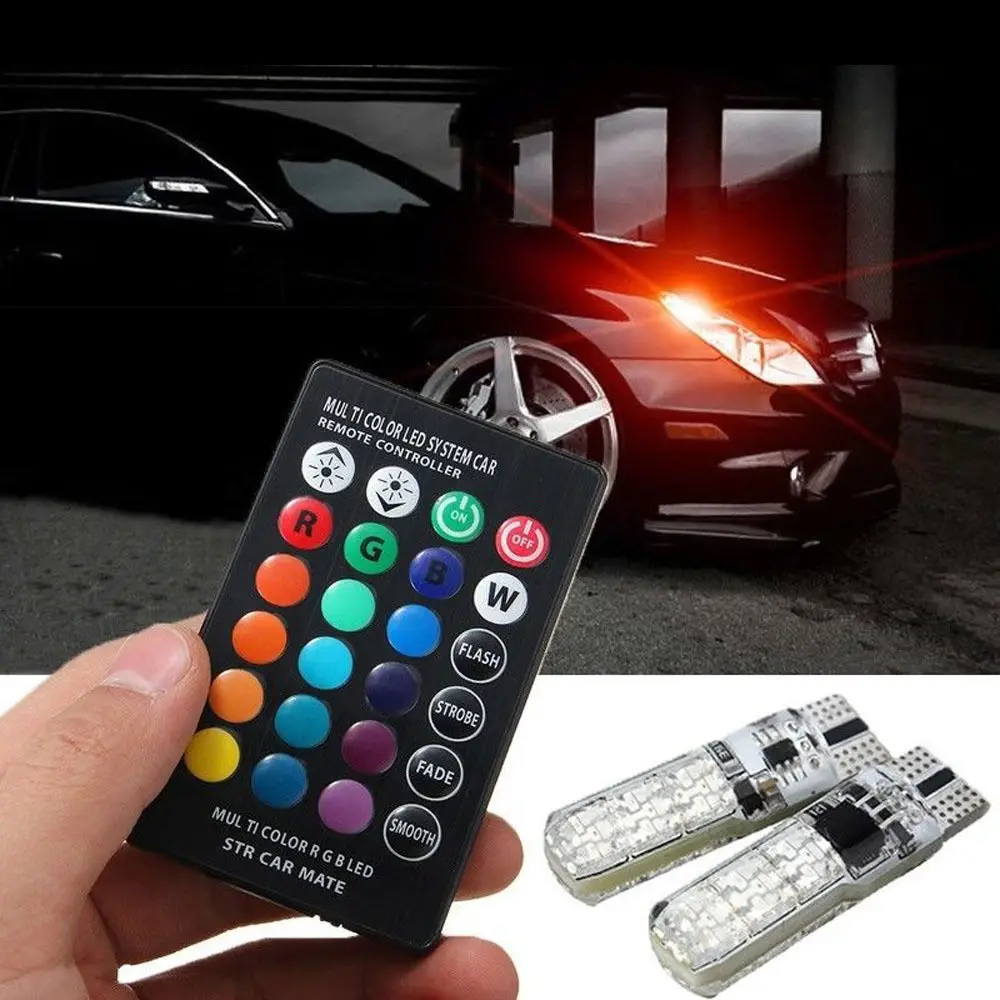 

Auto Accessories 5050 SMD RGB LED T10 W5W 194 168 Car Wedge Side Light Multi Color LED Demo Lamp with Remote Controller Strobe