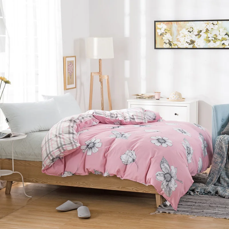 100% cotton twill Full/Twin/Queen/King size duvet cover elastic Simple style adult home decor pink flower bed set quilt cover. | Дом и сад