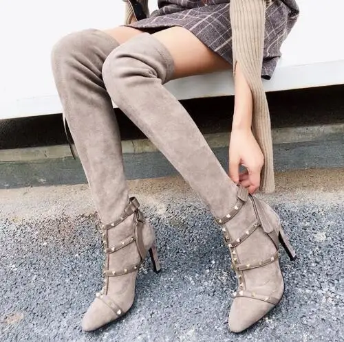 

Over Knee Botas Mujer Casual Sapato Feminino Cozy Boots WomenMetal Sapato Feminino Rivets Mortorcycle Boots Cozy Bota Feminina