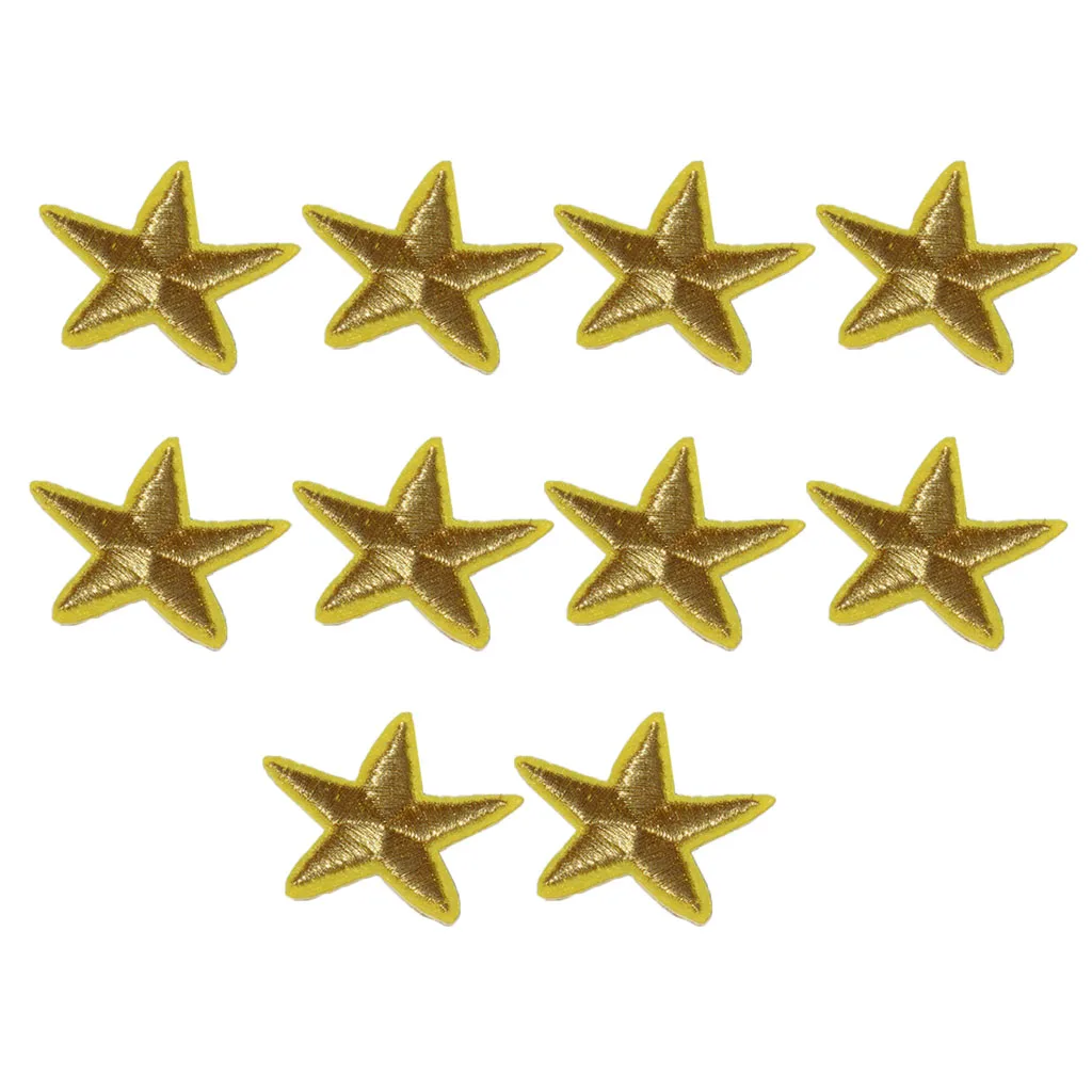 Gold 10 Packs Fabric Stars Iron-On Fabric Transfer Star Patches for Jacket Clothing Hats
