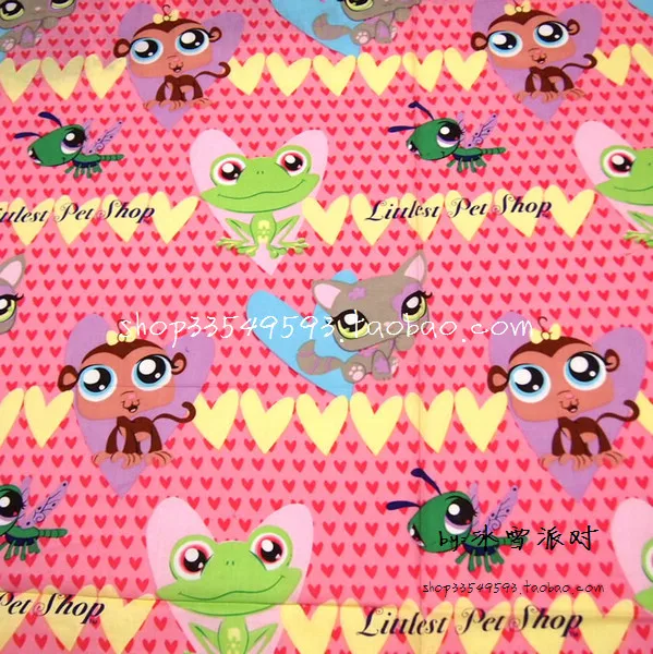 105X100cm Littlest Pet Shop Yellow Hearts Pink Hearts Cotton Fabric for Baby Girl Clothes Hometextile Bedding Set DIY-AFCK594