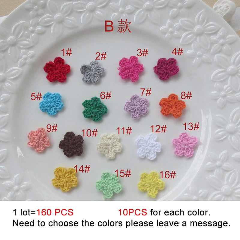 160PCS 1.8cm Handmade Crochet Knitted Flower Applique Patchwork DIY Needlework Sewing Accessories ClothPaste 351 | Дом и сад